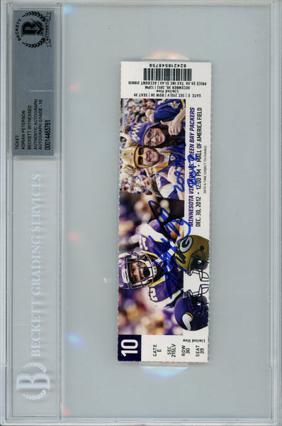 Adrian Peterson Autographed 12/30/2012 Ticket Stub 2097 Yds Beckett Slab 38633