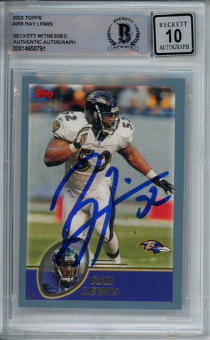 Ray Lewis Autographed 2003 Topps #265 Trading Card Beckett 10 Slab 39239