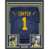 Framed Autographed/Signed Anthony Carter 35x39 Michigan Blue Jersey JSA COA