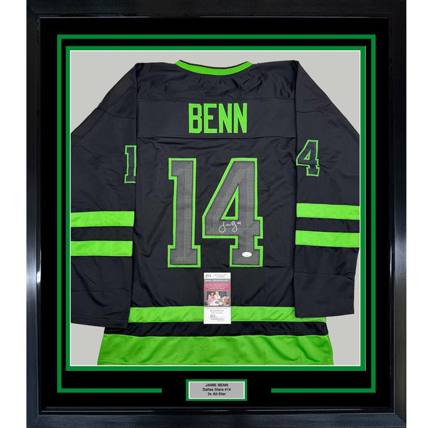 Framed Autographed/Signed Jamie Benn 35x39 Dallas Black Jersey JSA COA