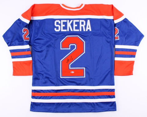 Andrej Sekera Signed Oilers Jersey (Beckett) 71st Overall pick 2004 NHL Draft