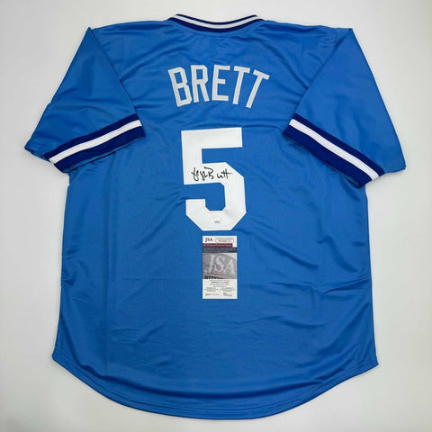 Autographed/Signed George Brett Kansas City Blue Baseball Jersey JSA COA