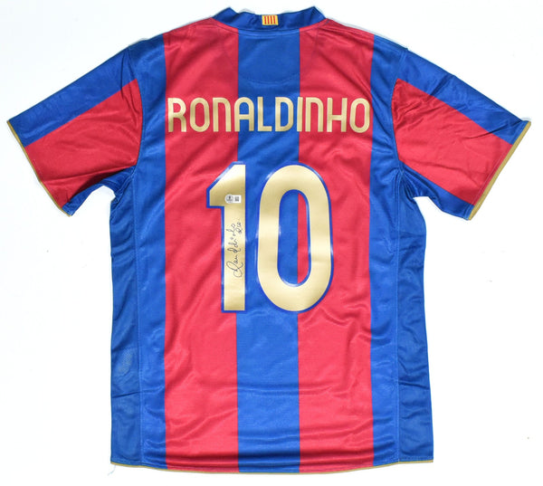 Ronaldinho Autographed Barcelona FC Home Soccer Jersey #10 - Beckett Holo *L