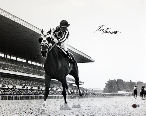 Ron Turcotte Signed 16x20 Secretariat Belmont Stakes Black & White Photo BAS