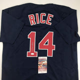 Autographed/Signed JIM RICE Boston Blue Baseball Jersey JSA COA Auto