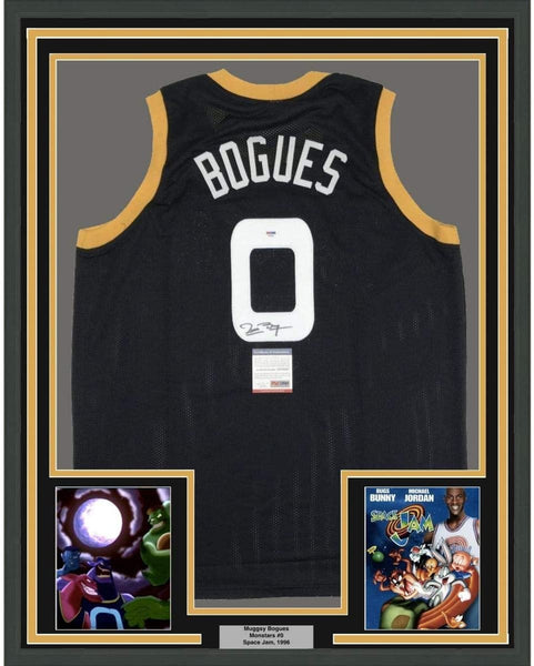 FRAMED Signed MUGGSY BOGUES 35x39 Space Jam Monstars Jersey PSA COA
