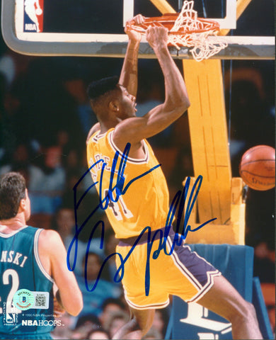 Lakers Elden Campbell Signed 8x10 Vertical Dunking Photo w/ Blue Sig BAS