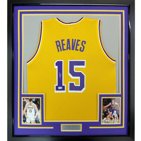 Framed Autographed/Signed Austin Reaves 33x43 Los Angeles Yellow Jersey BAS COA