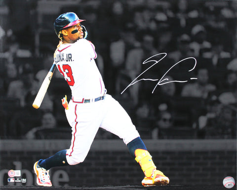 Braves Ronald Acuna Jr. Signed 16x20 Horizontal Spotlight Batting Photo BAS 1