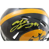 AJ Epenesa Autographed/Signed Iowa Hawkeyes Mini Helmet Beckett Witness 54867