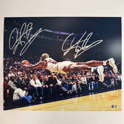 DOUBLE SIGNED Autographed/Signed Dennis Rodman 16x20 Photo BAS COA
