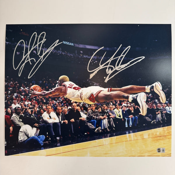 DOUBLE SIGNED Autographed/Signed Dennis Rodman 16x20 Photo BAS COA