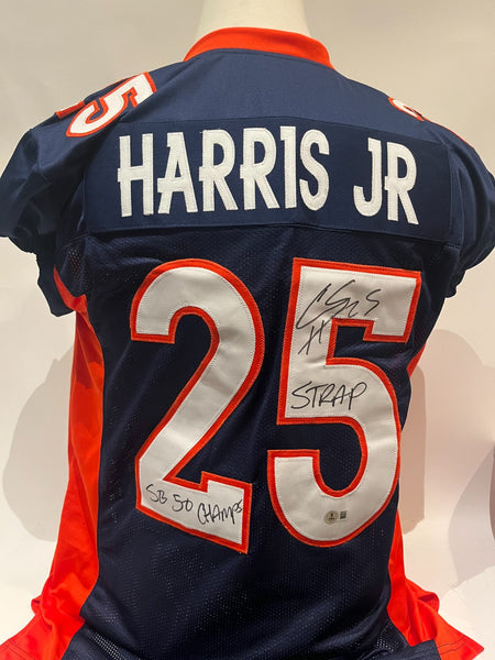 Chris Harris Jr. Autographed & 2x Inscribed Navy Denver Broncos Jersey | BAS COA