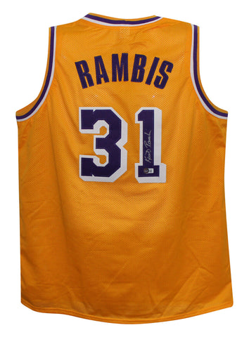 Kurt Rambis Autographed/Signed Pro Style Yellow XL Jersey Beckett 38708