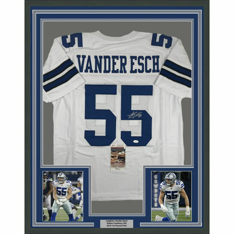 FRAMED Autographed/Signed LEIGHTON VANDER ESCH 33x42 Dallas White Jersey JSA COA