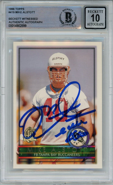 Mike Alstott Autographed 1996 Topps #419 Trading Card Slabbed Beckett 40659