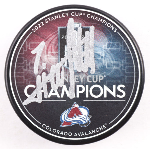 Nico Sturm Signed Avalanche 2022 Stanley Cup Champions Logo Puck (JSA COA)