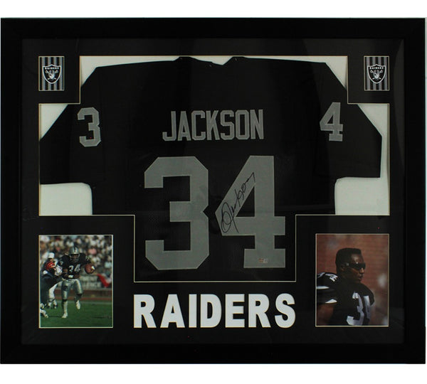 Bo Jackson Signed Oakland Raiders 44x36 Framed Black Jersey