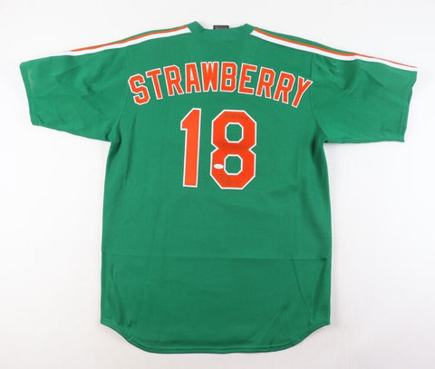 Darryl Strawberry Signed New York Mets St Patty's Day Jersey "86 WS Champs"(JSA)