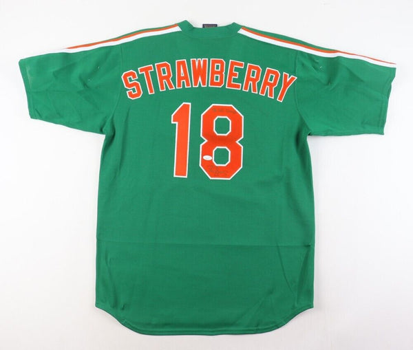 Darryl Strawberry Signed New York Mets St Patty's Day Jersey "86 WS Champs"(JSA)