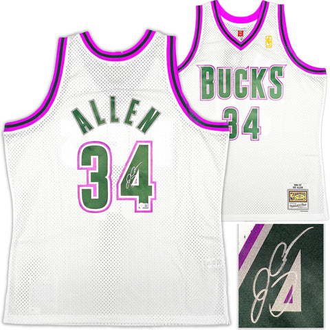 BUCKS RAY ALLEN AUTOGRAPHED AUTHENTIC M&N 96-97 ROOKIE JERSEY XL BECKETT 221294