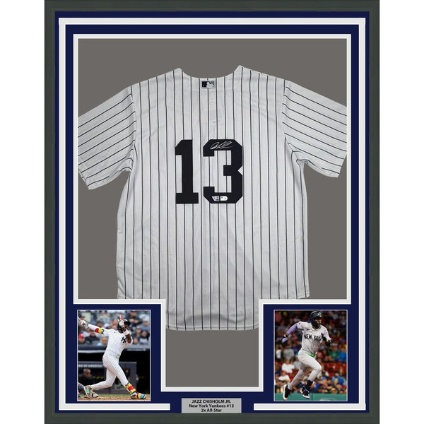 Framed Autographed/Signed Jazz Chisholm 35x39 Yankees Jersey Fanatics COA