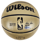 Lakers Magic Johnson Signed Gold Wilson 75th Anniversary Basketball BAS Witness