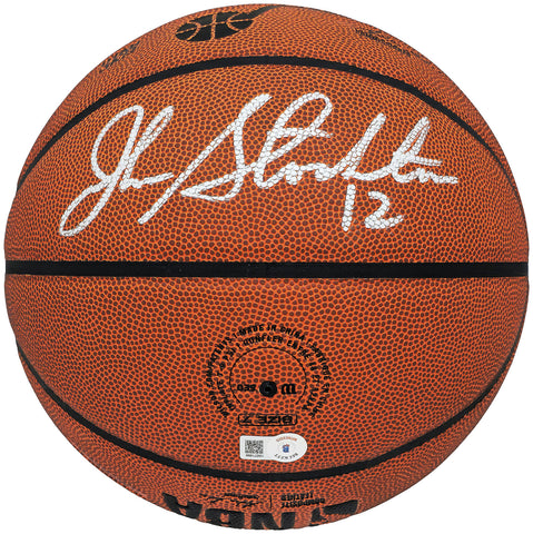 JOHN STOCKTON AUTOGRAPHED COMPOSITE LEATHER JAZZ LOGO BASKETBALL BECKETT 224366