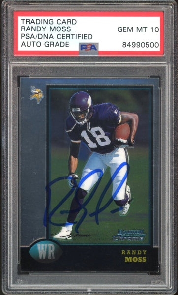 1998 Bowman Chrome Randy Moss RC Rookie Vikings On Card PSA Auto GEM MINT 10