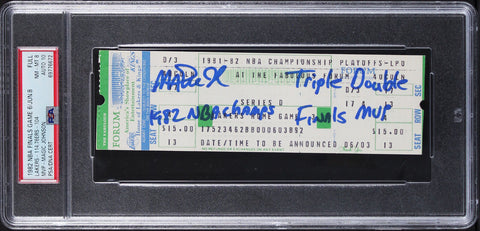 Magic Johnson Signed 1982 Finals Game 6 Full Ticket Graded 8 Auto 10! PSA Slab