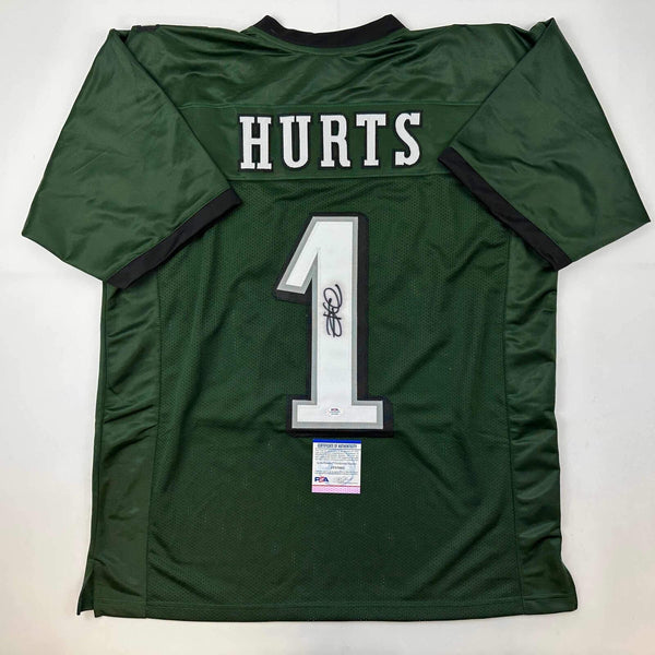 Autographed/Signed Jalen Hurts IMPERFECT #1 Philadelphia Green Jersey PSA COA
