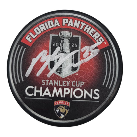 Mackie Samoskevich Signed Florida Panthers 2025 Stanley Cup Champions Puck JSA