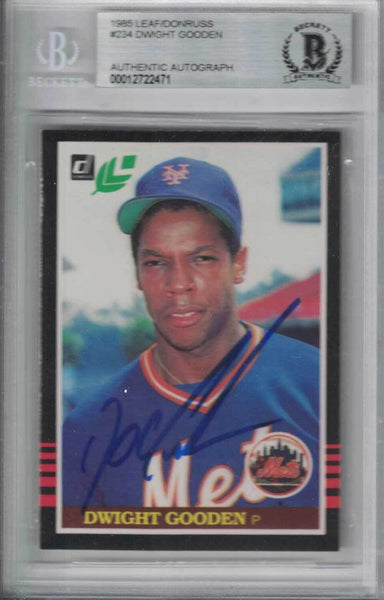 Dwight Gooden Autographed 1985 Donruss Leaf #234 Rookie Card BAS Slab 28525
