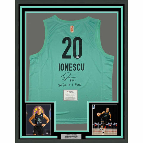FRAMED Autographed/Signed SABRINA IONESCU 33x42 NY Liberty Jersey Fanatics COA