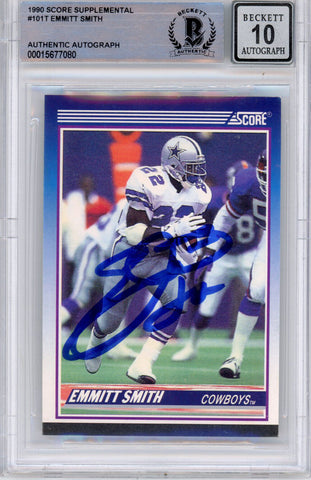 Emmitt Smith Signed 1990 Score Supplemental #101 (Grade 10) Slabbed BAS 39905