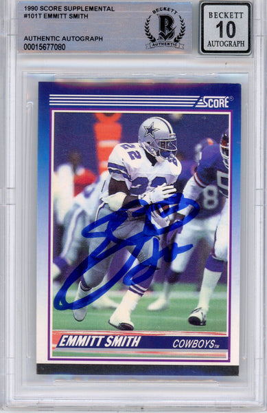 Emmitt Smith Signed 1990 Score Supplemental #101 (Grade 10) Slabbed BAS 39905