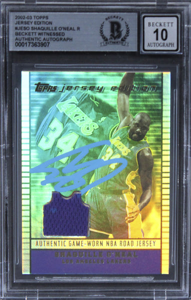 Lakers Shaquille O'Neal Signed 2002 Topps Jrsy Edi #JESO Card Auto 10! BAS Slab