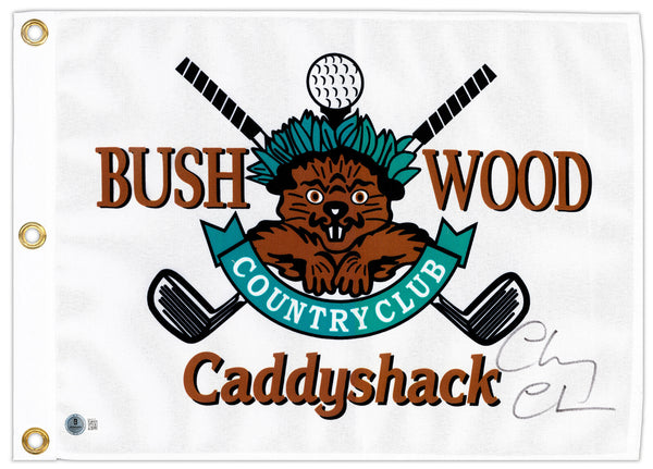 CHEVY CHASE AUTOGRAPHED WHITE CADDYSHACK GOLF PIN FLAG CADDYSHACK BECKETT 230656