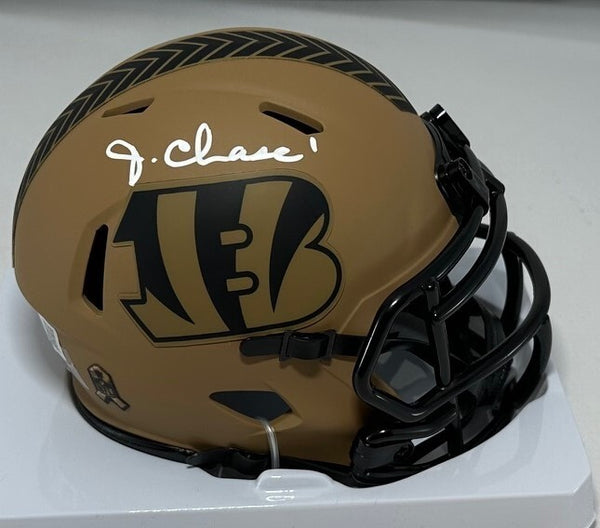 Bengals Receiver JA'MARR CHASE Signed Riddell SALUTE Speed Mini Helmet AUTO BAS