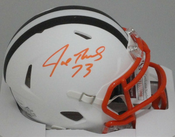 Cle Browns JOE THOMAS Signed Riddell FLAT WHITE Speed Mini Helmet AUTO - JSA