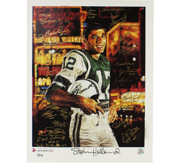 1969 New York Jets Alumni Signed Unframed Joe Namath Artist Proof Poster-25 sigs