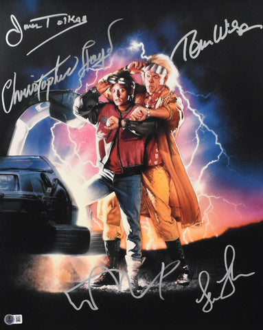 Back to the Future Autographed 16x20 (5) Cast Photo Michael J. Fox - Beckett W