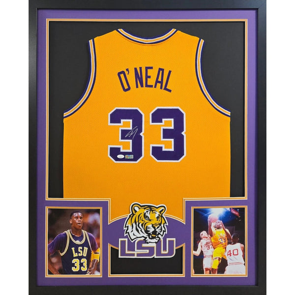Shaquille O'Neal Autographed Signed Framed Yellow LSU Shaq Jersey JSA