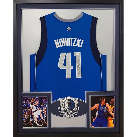 Dirk Nowitzki Autographed Signed Framed Dallas Mavericks Jersey JSA