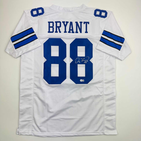 Autographed/Signed Dez Bryant Dallas White Football Jersey Beckett BAS COA