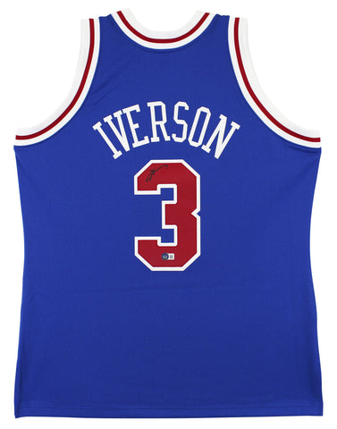 76ers Allen Iverson Authentic Signed Blue M&N HWC Authentic Jersey BAS Witnessed