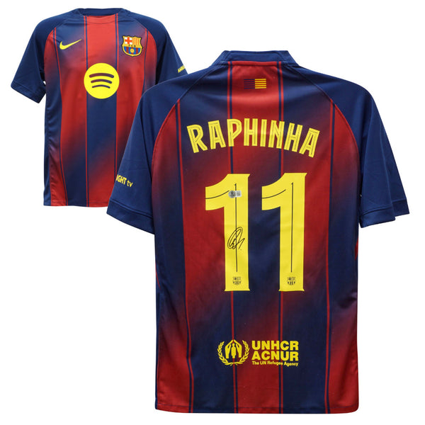 Raphinha Signed Barcelona Home Soccer Jersey #11 with Beckett COA