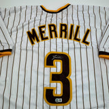 Autographed/Signed Jackson Merrill San Diego Pinstripe Jersey BAS COA