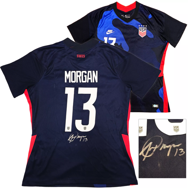 TEAM USA ALEX MORGAN AUTOGRAPHED BLUE NIKE JERSEY WOMENS SIZE L BECKETT 221520