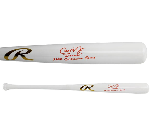 Cal Ripken Jr. Signed Orioles Rawlings White Chrome MLB Bat with 2 Inscriptions